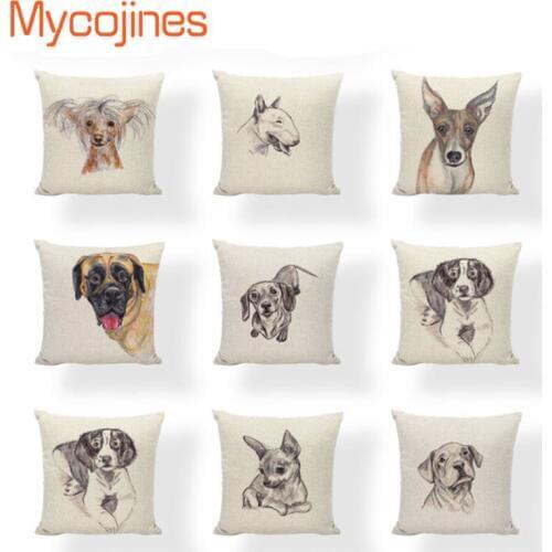 Animal Bull Terrier Cushion Covers Nature Car Seat Labrador Dog Pillows Linen Home Accessories Christmas Fundas Pillowcase