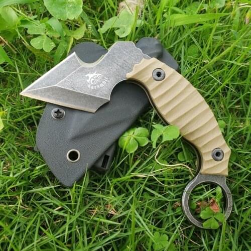 The One Unicorn Claw Karambit Knife AUS-8 Blade Desert G10 Handle Tactical EDC Survival Tool Self Defense Kydex Sheath Knives