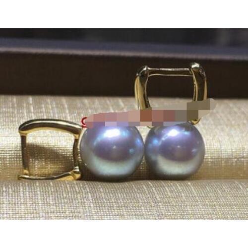 Wholesale price ^^^AAA++ Japanese Akoya Cultured Gray Pearl 9-10mm 925 r Earrings