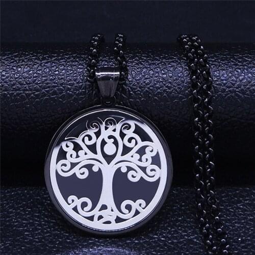 2021 Tree of Life Stainless Steel Necklace for Women/Men Black Color Necklaces & Pendants Jewelry collier homme NXS03