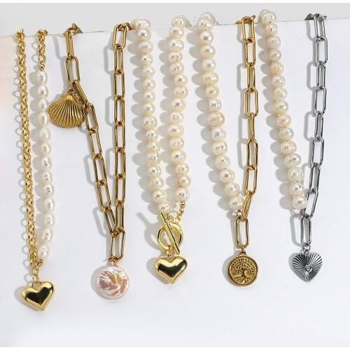 Lifefontier Freshwater Natural Pearl Necklace Gold Plated Copper Love Heart Lock Pendant Necklaces for Women Wedding Jewelry