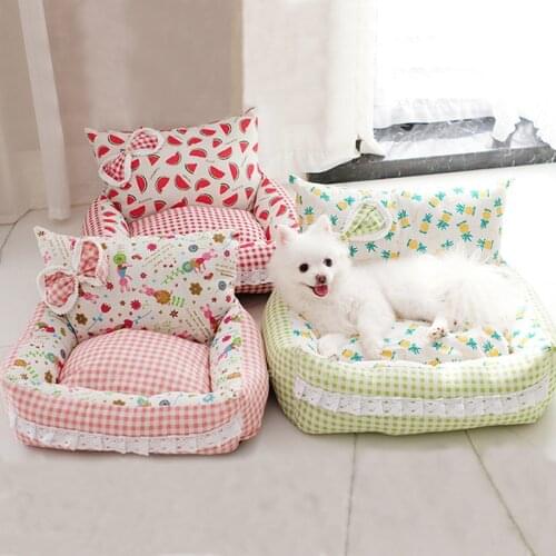 Pastoral Princess Pink Pet Dog Bed Soft Floral Lovely Cat House Sofa for Small Medium Dogs Pet Basket Bichon Teddy Dog Supplies