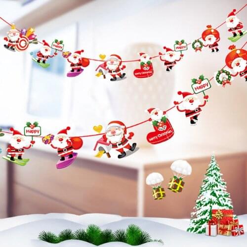 Merry Christmas Decorative Flag Banner New Year Party Bunting Flags Garland Santa Claus Snowman Deer Xmas Wall Hanging Decortion