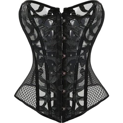 Sexy Corset Overbust Women Gothic Corset Top Mesh Shaper Slimming Waist Trainer Lace Up Corsets Bustiers Black White Plus Size