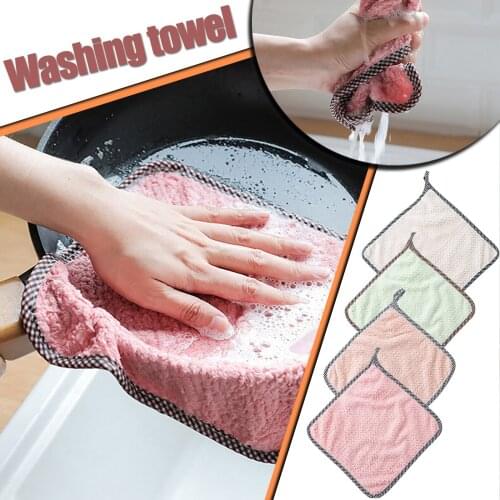 Microfiber Absorbent Thicker Scouring Pad Rag, Non-stick Oil Dish Wash Cloth Towel Kitchen Cleaning Wiping Tools Kids Hand Towel