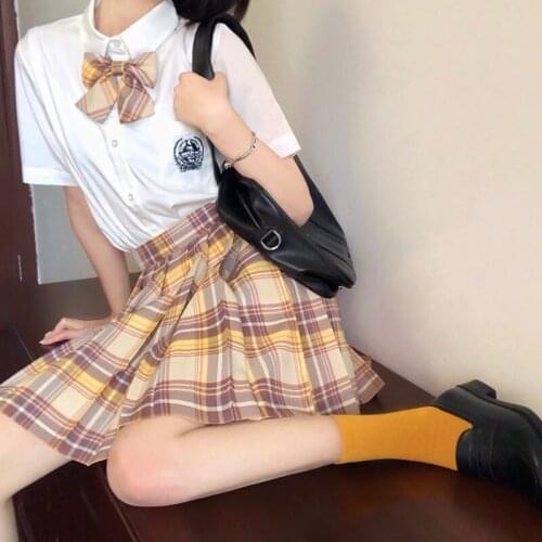 Girls JK Female Uniform Full Pleated Skirt Japanese School Uniform High Waist A-line Plaid Skirt Sexy Short Skirt Womens Skirt