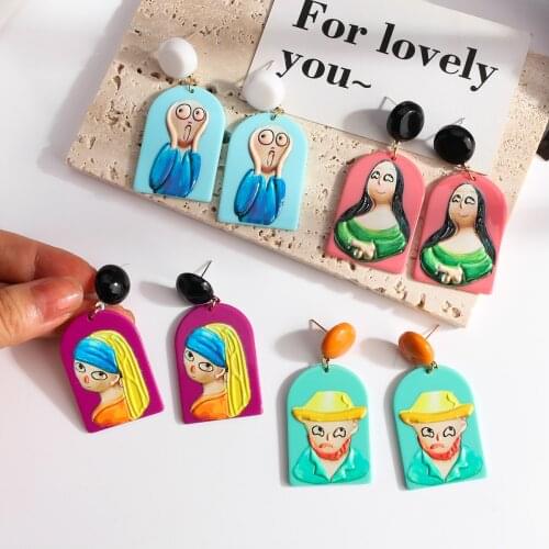AENSOA Geometric Acrylic Funny Portrait Drop Earring for Women 2021 Trendy Unusual Long Dangle Earrings Statement Jewelry Gifts
