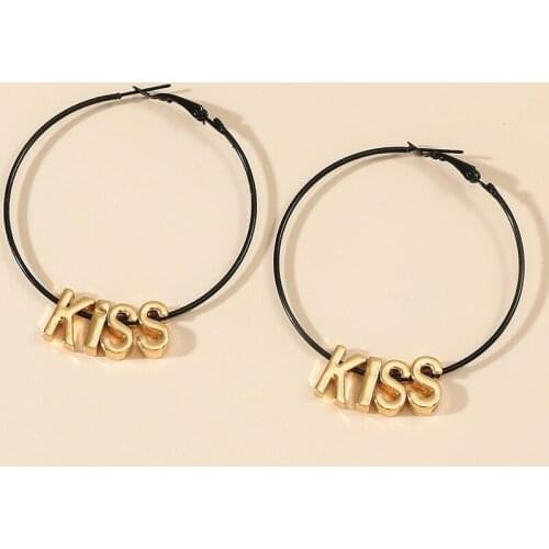 U-Magical Charming Circle Shape Hollow Hoop Earring for Women Gold Color Metallic Letter Statement Earring Jewellery Accessories