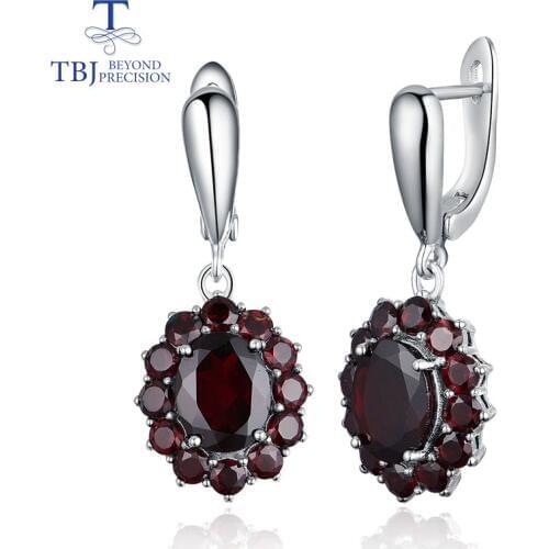 TBJ,natural gemstone black garnet earrings 925 sterling silver fine jewelry for woman birthday party & daily wear nice gift