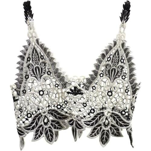 Patchwork Women Sexy Lace Outside Wear Crop Tops Suspender Vest Women Sleeveless Embroidery Short Hollow Small Camis Top