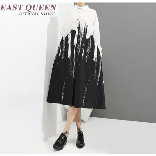 Women asymmetric dress art ladies elegant irregular large size dresses button front high street dresses FF184 A