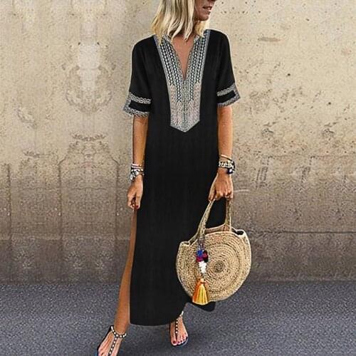 New Summer Ladies Short Sleeve Long Dress V-Neck Printed Emerald Flower Dress Womens Clothing Fashion Pullover Maxi Dresses