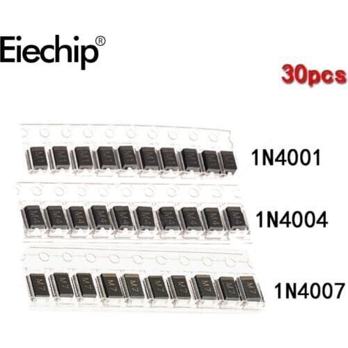 30pcs 3values x 10pcs SMD 1N4001 M1 1N4004 M4 1N4007 M7 schottky diode kit