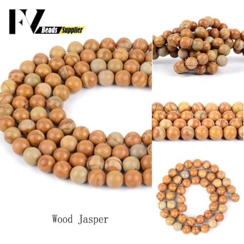 4-12mm Natural Yellow Wood Jaspers Loose Spacer Round stone Beads For Jewelry Making DIY Bracelets Necklace Needlework 15"