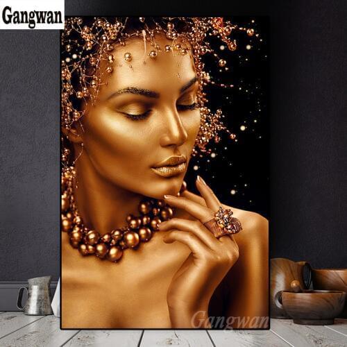 African Art Black and Gold Woman Diamond Painting Diamond Embroidery sale full Mosaic 3d picture of rhinestones decoration home