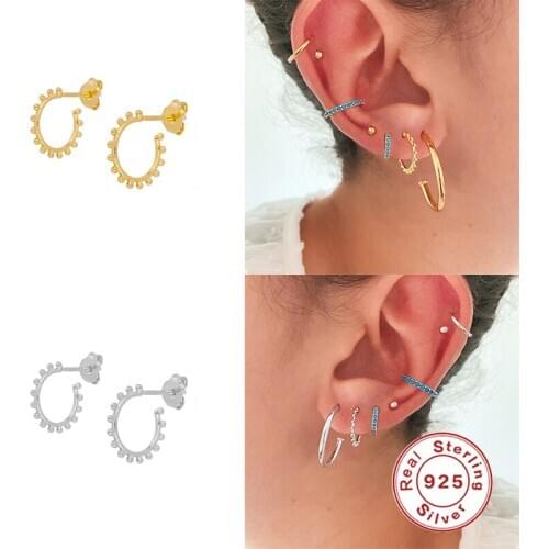 Aide 925 Sterling Silver Gold C Shape Beads Hoop Earrings For Women Girls Loop Piercing Pendiente Fine Jewelry