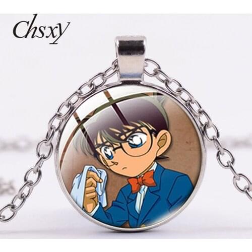 CHSXY Japanese Anime Detective Conan Necklace Art Photo Cabochon Glass Fashion Pendant Choker For Fans Jewelry Gifts Accessories