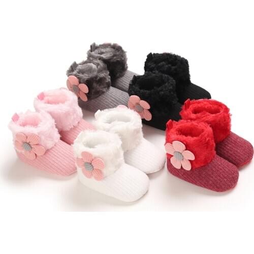 2020 Baby First Walkers Baby Toddler Winter Warm Soft Knitted Plush Boots Girl Boy Snow Booties Crib Warm Shoes 0-18M
