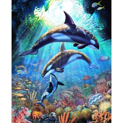 DIY whale dolphin 5D crafts diamond painting cross stitch needlework diamond mosaic square home decor diamond embroidery FG1150