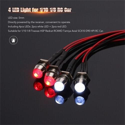 For 1/10 1/8 Traxxas TRX4 HSP Axial SCX10 D90 HPI RC Car 4 LED Light Kit 2 White 2 Red with 3CH Lamp Control Panel