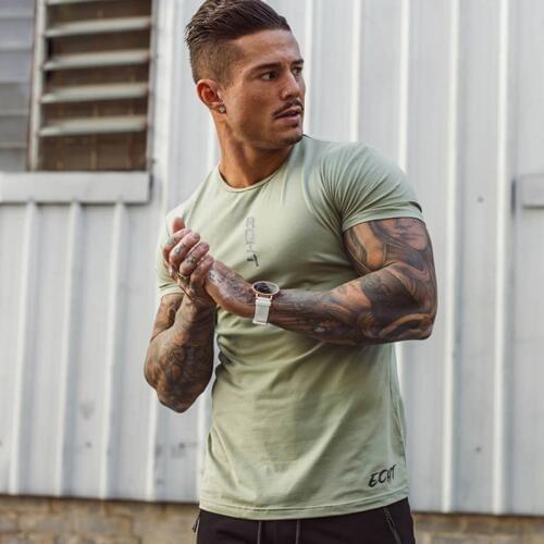 Casual Cotton Printed t shirt Men Gym Fitness Short sleeve Loose T-shirt Male Workout Black Tees Tops Plus size Summer Clothes