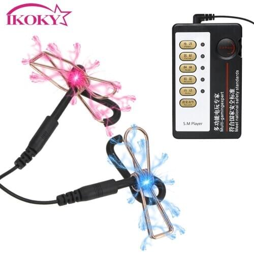 IKOKY Electric Shock Nipple Clamps Clips Sex Toys for Women Couples Sex Tools SM Bondage Goods For Sex Medical Themed Erotic Toy