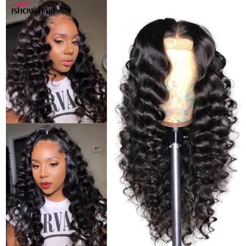 Ishow Transparent Lace Frontal Wig 13x4x1 Loose Deep Wave Wig With Pre Plucked 30 Inch Lace Frontal Human Wigs For Black Women