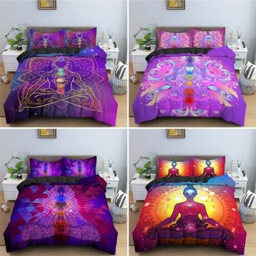 Seven Chakras Buddha Bedding Set Mandala Printed Duvet Cover Sets Microfiber Quilt/Comforter Cover King Queen Bedclothes