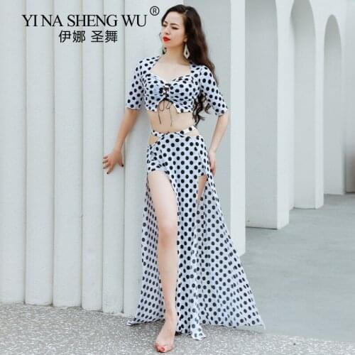 Vintage Belly Dance Set Practice Clothes Costume 3 Piece Dancing Outfit Tops Long Side Slit Skirt For Group Performance Wear