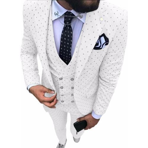 2020 New Dinner Suits With Dots Notch Lapel Fashion Party Tuxedos Groom Wear Wedding Suits Three Pieces Suits(Jacket+Pants+Vest)