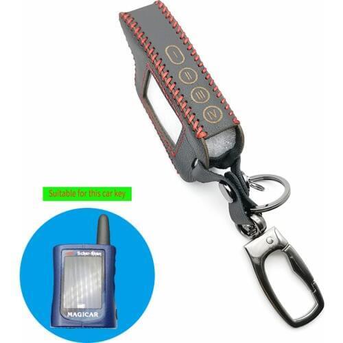 MA Body lcd 100% Leather Keychain Case Covers for Russian version 2-way Magicar SCHER KHAN A / B lcd car two-way remote alarm