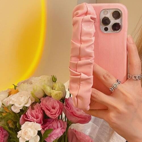 Pink Leather Wristband Phone Case For Apple iPhone 12 Pro Max 11 Mini XS X XR 7 8 Plus SE2020 Bracelet Cute Fashion Fundas