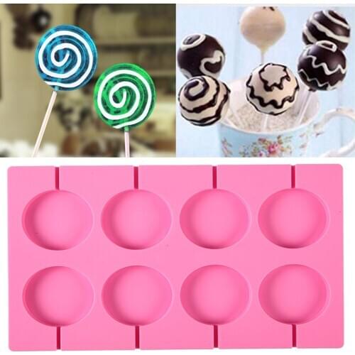 8 Hole Round Silicone Lollipop Chocolate Candy Pastry Ice Baking Mold DIY Cake Mould Decorating Tools Bakeware Kitchen Utensils