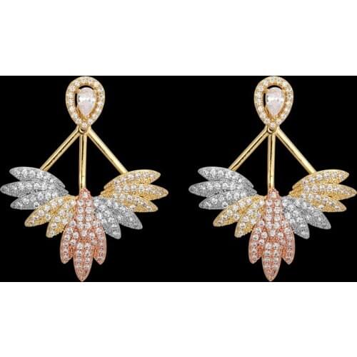 Lanyika Fashion Jewelry Promotion Luxury Angel Wing Bird Feather Earrings Stud Micro Pave for Wedding Party Popular Best Gift