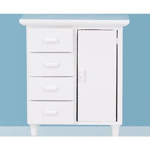 1/12 Dollhouse Mini Furniture Model Decor Wood DIY Color White Cabinet Bedroom Living Dining Room Kitchen Furniture Set for Kids