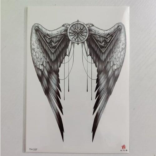 Fashion Letter Water Transfer Tattoo Flowers Angel Wing Feather Large Size Tattoos Body Waist Temporary Tatoo Sticker Men Woman