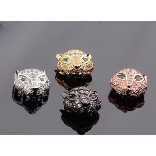 Fashion Leopard Head 4 Color Copper White Cubic Zirconia CZ Charm Micro Pave Men Charm Woven Bracelet DIY Beads Accessorie BD247