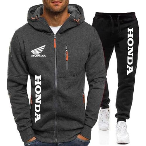 Mens Tracksuit Honda Logo Print Zipper Hoodie Sweatshirt&Pant Sportswear New Fashion Workout Wear Fitness Cycling Suit Men Sets