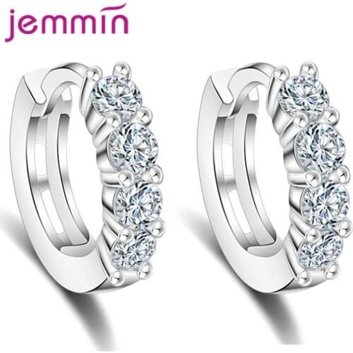 Silver Tiny Crystal Earring Fashion 925 Sterling Silver Exquisite Small Hoop Earrings For Women Girl Statement Jewelry