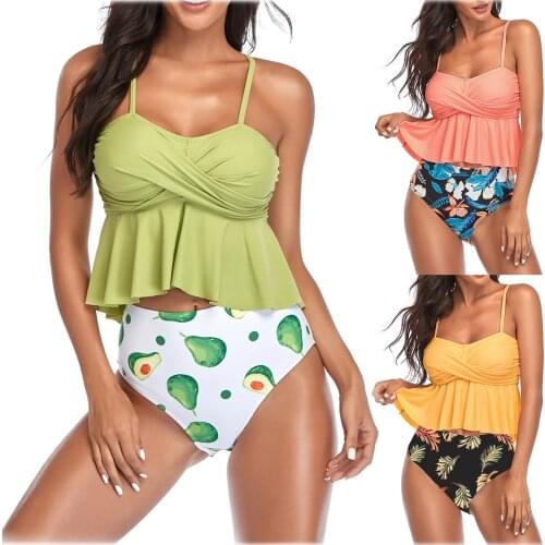 New Skirt Style Split Bikini Set High Waist Swimsuit Ruffle Leaf Beach Womens Swimwear 2021 Summer Bathing Suit Two-piece Suits