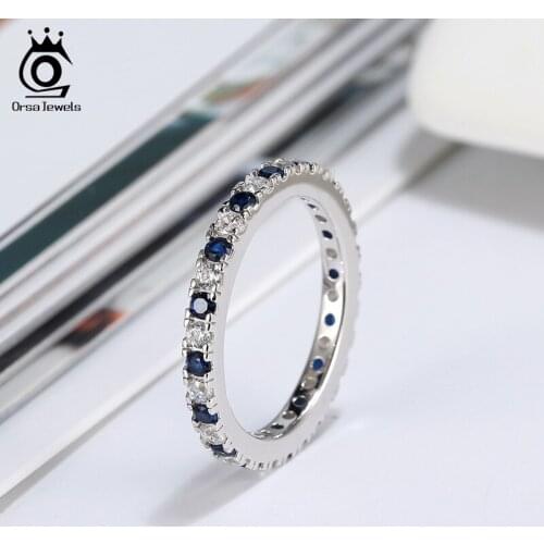 ORSA JEWELS Female 925 Silver Wedding Rings for Women Mix Clear Blue Zircon Simple Geometric Ring Sterling Silver Jewelry SR187