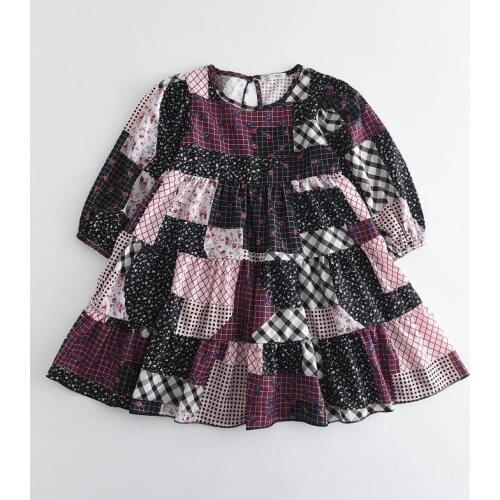 Girls Large Color Block Stitching Round Neck Lantern Sleeve Dress Kids Dresses for Toddler Fall Clothes 2021 Flower Girl Dresses