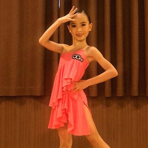 Girls Latin Dance Dress Sleeveless Ruffle Pink Dress Princess Sweet Rumba Samba Practice Wear Party Performance Clothes BL5610