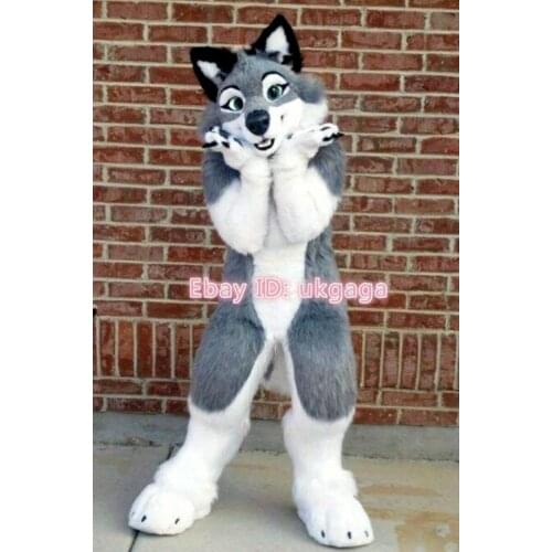 Grey Wolf Dog Fursuit Mascot Costume Suit Cosplay Party Fancy Dress Outfits Fursuit Cartoon Dress Carnival Halloween Xmas