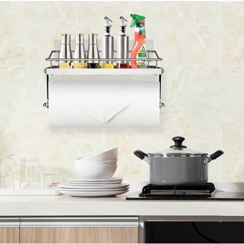Kitchen Stainless Steel Self-adhesive Paper Towel Holder Sticky Rack Wall Basket for Kitchen Bathroom Towel Organizer Hang Rack