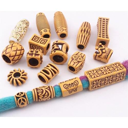 Hair Jewelry Braid Rings Decoration Pendants Dreadlocks Beads Cuffs Hair Rings Imitation Wood Plastic Beading Hair Accessories