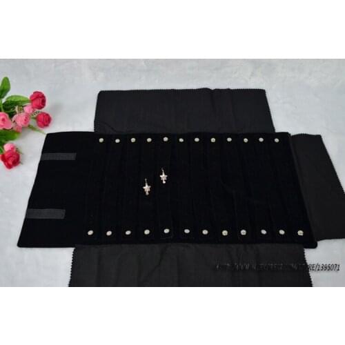 High Quality Soft Velvet Earring Storage Bag Earring Stud Travel Bag Foldable Jowelry Pouch Roll Portable Display Bag All Black