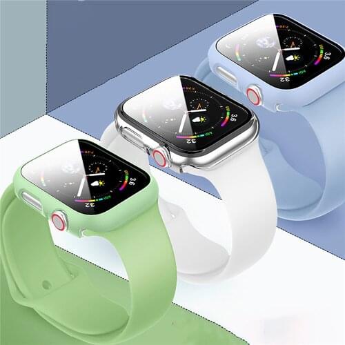 40mm/44mm Matte Full Screen PC Bumper Protective Shell Tempered Glass Film Cover for iWatch 4/5/6/SE Watch