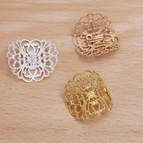 20 PCS 22*32mm Gold Silver Plated Hair Rope Clasp Clips Filigree Flowers Slice Buckle DIY Hair Accessories For Jewelry Making