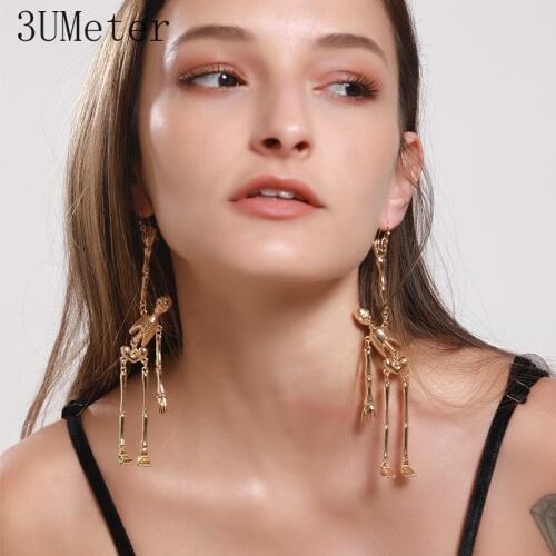 3UMeter 2019 New earrings for women exaggerated Skeleton skull earrings long drop earrings jewelry Creative gift for girlfriend